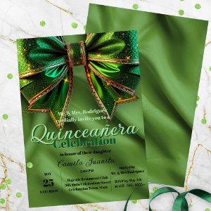 Elegant Sparkling Green Bow on Satin Quinceañera