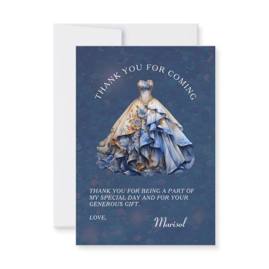 Elegant Sparkling Quinceanera Dress Thank You Card