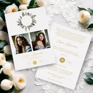 Elegant Stylish CIrcular Shape Mis XV años Floral  Foil