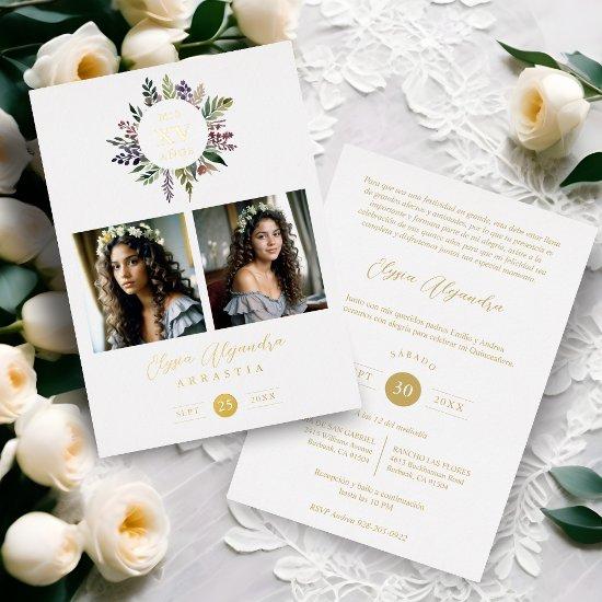 Elegant Stylish CIrcular Shape Mis XV años Floral  Foil