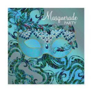 Elegant Swirls Teal Blue Masquerade Party