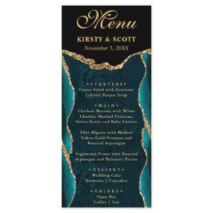 Elegant Teal and Gold Faux Glitter Agate Wedding Menu