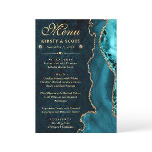 Elegant Teal and Gold Faux Glitter Agate Wedding Menu