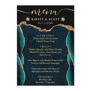 Elegant Teal and Gold Faux Glitter Agate Wedding Menu