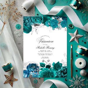 Elegant Teal and Silver Floral Quinceañera Photo