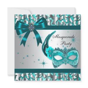 Elegant Teal Blue Leopard Masquerade Party