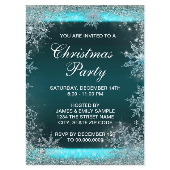 Elegant Teal Blue Snowflake Christmas Party