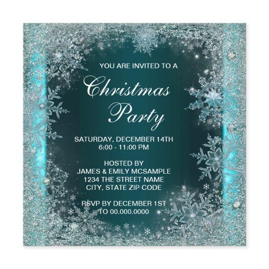 Elegant Teal Blue Snowflake Christmas Party