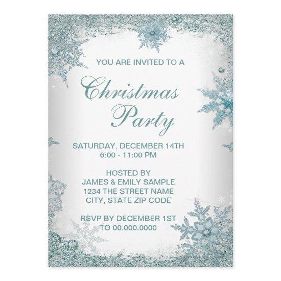 Elegant Teal Blue Snowflake Christmas Party