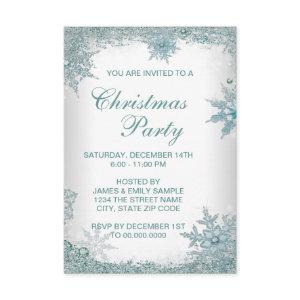 Elegant Teal Blue Snowflake Christmas Party RSVP