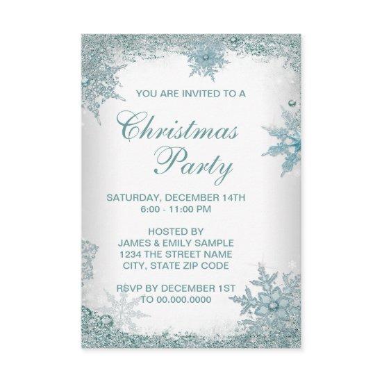 Elegant Teal Blue Snowflake Christmas Party RSVP