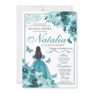 Elegant Teal Floral Quinceanera Birthday