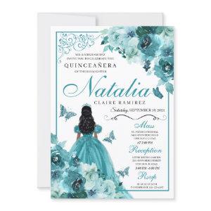 Elegant Teal Floral Quinceanera Birthday
