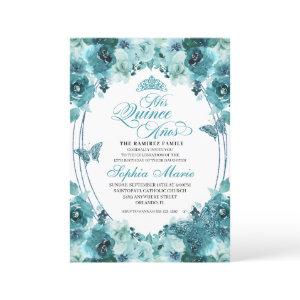 Elegant Teal Floral Quinceanera Birthday