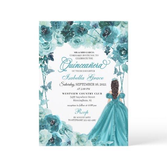 Elegant Teal Floral Quinceanera