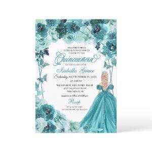 Elegant Teal Floral Quinceanera