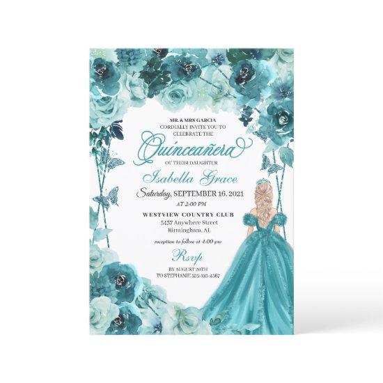 Elegant Teal Floral Quinceanera