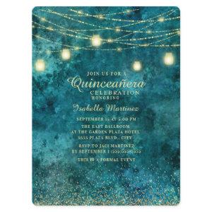 Elegant Teal Gold Glitter String Light Quinceañera