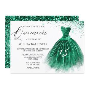 Elegant Teal Green Glitter Gown Quinceanera Party