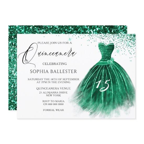 Elegant Teal Green Glitter Gown Quinceanera Party