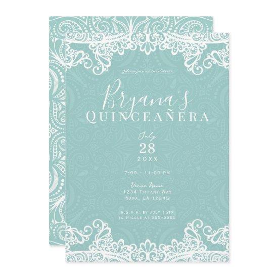 Elegant Teal Turquoise & Lace 15th Quinceañera