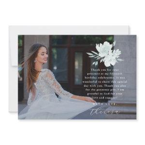 Elegant Three Photo Quinceanera Floral Thank You