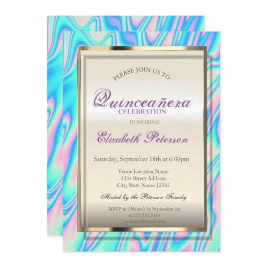Elegant Trendy Holographic Quinceañera