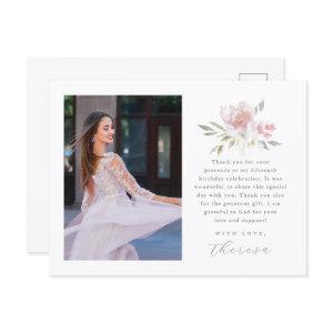 Elegant Two Photo Quinceanera Floral Thank You Postcard
