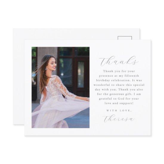 Elegant Two Photo Quinceanera Thank You Postcard