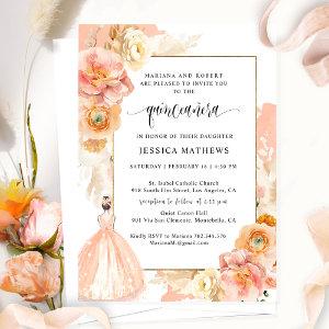 Elegant, Unique Peach Floral Princess Quinceañera