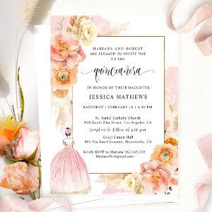 Elegant, Unique Pink Floral Princess Quinceañera
