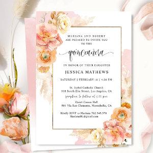 Elegant, Unique Pink Watercolor Floral Quinceañera
