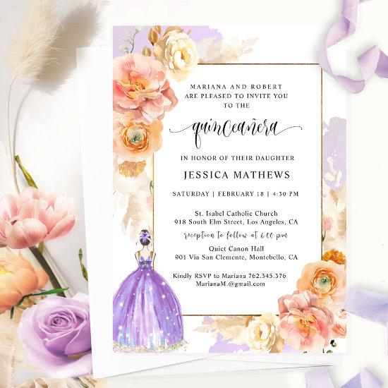 Elegant, Unique Purple Floral Princess Quinceañera