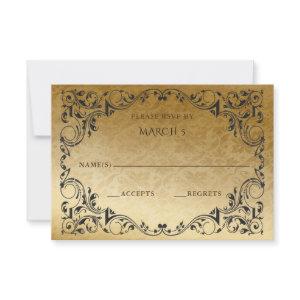 Elegant Vintage Black Gold  RSVP Card
