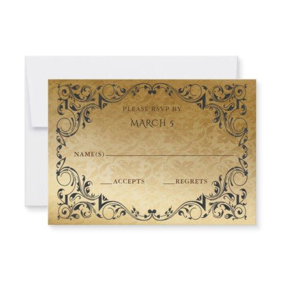 Elegant Vintage Black Gold  RSVP Card