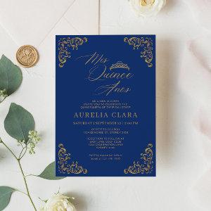 Elegant Vintage Blue Gold Mis Quince Quinceañera