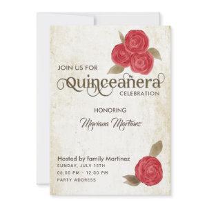 Elegant vintage chic watercolor red roses Quince I