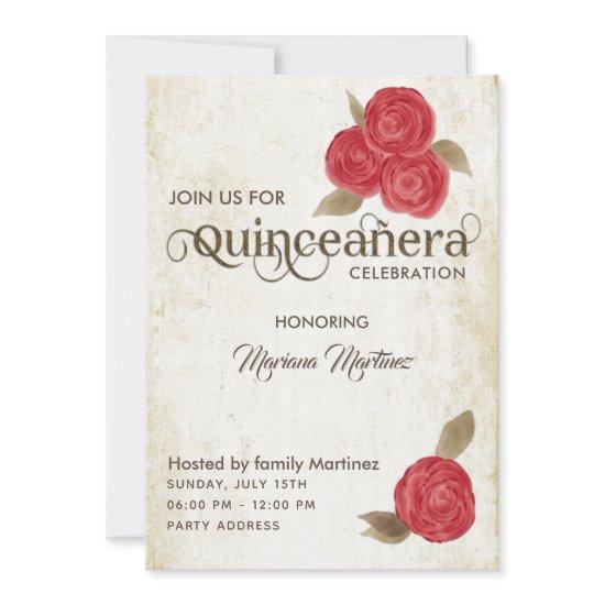 Elegant vintage chic watercolor red roses Quince I