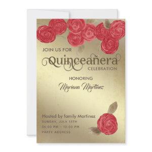 Elegant vintage gold watercolor red roses Quince