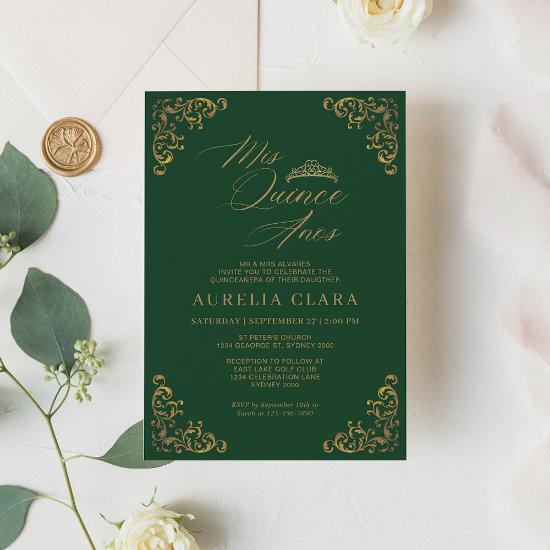 Elegant Vintage Green Gold Mis Quince Quinceañera