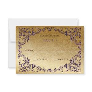 Elegant Vintage Purple Gold  RSVP Card