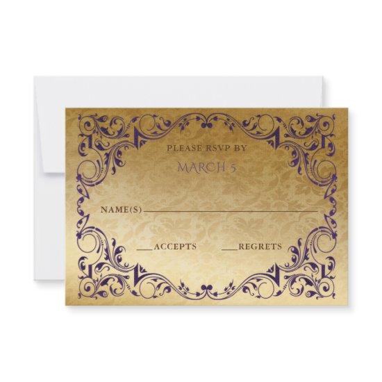 Elegant Vintage Purple Gold  RSVP Card