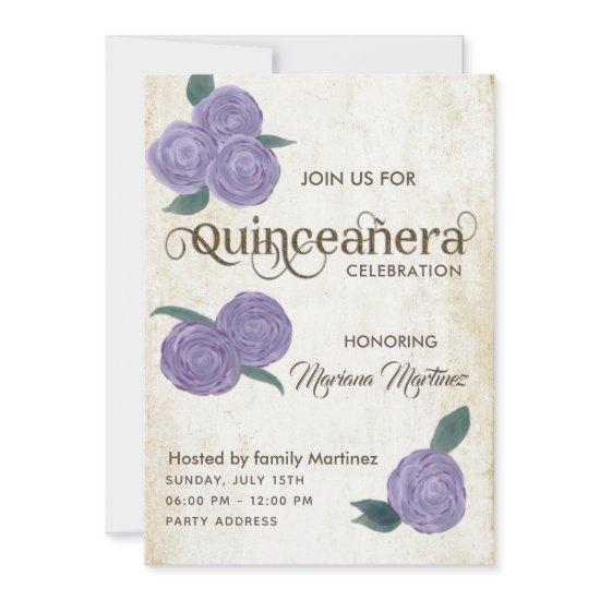 Elegant vintage purple watercolor roses Quince