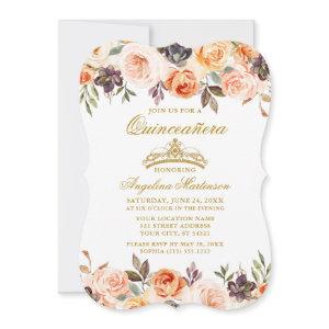 Elegant Watercolor Autumn Floral Gold Quinceanera