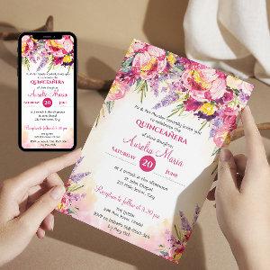 Elegant watercolor colorful flowers Quinceañera