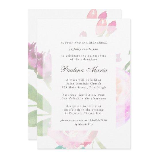 Elegant Watercolor Floral Bouquet Quinceañera