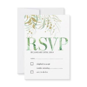Elegant Watercolor Foliage and Gold Leaves RSVP Card