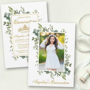Elegant Watercolor Greenery Photo Quinceanera