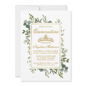 Elegant Watercolor Greenery Quinceanera Gold