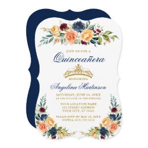 Elegant Watercolor Mixed Floral Blue Quinceanera